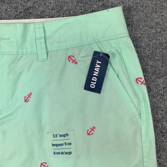 Old Navy Short Womens 4 Mint Embroidered Anchor Cotton Flat Front Low Rise Chino - Picture 3 of 11